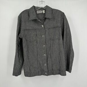 Chicos Design Womens Minimalist Check Shirt Jacket Size 0 US S Neutral Capsule